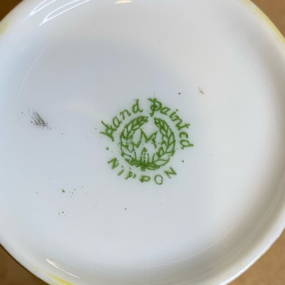 Vtg  Hand Painted Nippon Tri Handled Green and White Striped Toothpick Holder - Picture 6 of 6